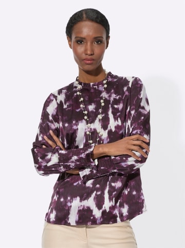 creation L Satin-Bluse in ecru-aubergine-bedruckt