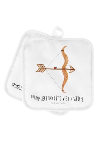 Mr. & Mrs. Panda Kochhandschuhe Sternzeichen Schütze mit Spruch in Weiß