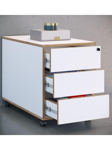 VCM  Holz Rollcontainer Bürocontainer Salia 3 Schublade in Weiß