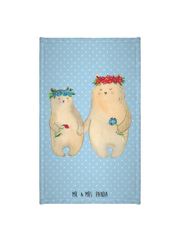 Mr. & Mrs. Panda Gästehandtuch Bären mit Blumenkranz ohne Spruch in Blau Pastell
