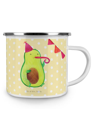 Mr. & Mrs. Panda Camping Emaille Tasse Avocado Party Zeit ohne S... in Gelb Pastell