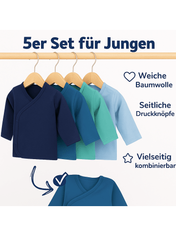 LOREZA 5er Set Jungen Baby Wickelshirts langarm 100% Baumwolle 62 Variante 1