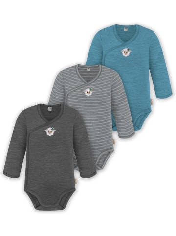 Normani Outdoor Sports 3er Pack Baby Merino Langarm Wickelbody in Blau/Grau/Anthrazit