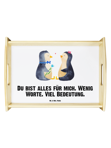 Mr. & Mrs. Panda betttablett holz Pinguin Pärchen mit Spruch in Weiß