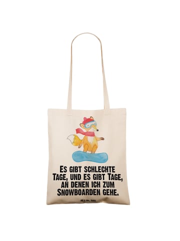 Mr. & Mrs. Panda Tragetasche Hase Snowboarden mit Spruch in Creme