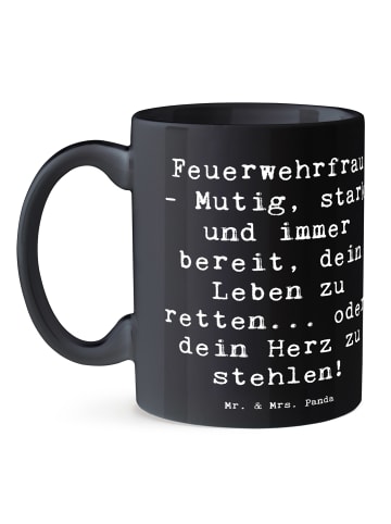 Mr. & Mrs. Panda Kaffeetasse Spruch Feuerwehrfrau Heldin mit Spruch in Schwarz