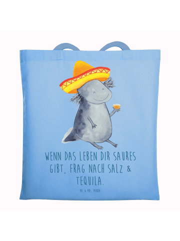 Mr. & Mrs. Panda Shopping Tasche Axolotl Tequila mit Spruch in Sky Blue