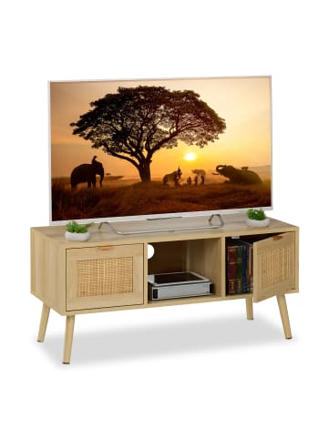 relaxdays TV-Lowboard "Rattan" in Natur - (B)100 x (H)45,5 x (T)40 cm