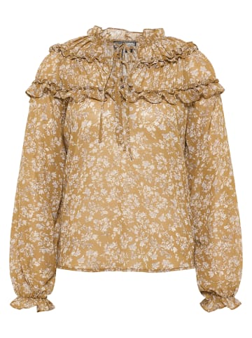 DreiMaster Damen Rüschenbluse in Senf Weiss