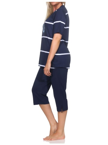 NORMANN Kurzarm Pyjama Schlafanzug Shorty Maritimer Look - 85117 in marine