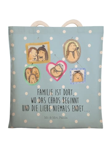Mr. & Mrs. Panda Umhängetasche Igel Familie mit Spruch in Blau Pastell
