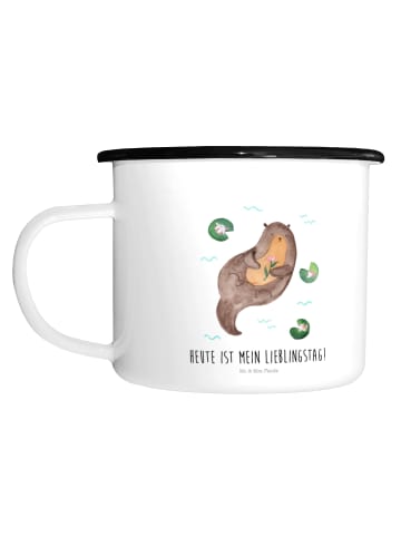 Mr. & Mrs. Panda XL Emaille Tasse Otter Seerose mit Spruch in Weiß