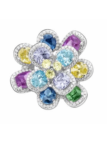 Giorgio Martello Milano Ring Blüte Mit Weißen Und Farbigen Zirkonia in Mehrfarbig