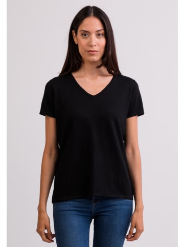 CASH-MERE.CH T-Shirt mit V-Ausschnitt in Schwarz