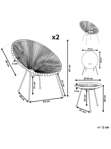 Beliani 3-tlg Bistro Set ACAPULCO II in Grau/Schwarz