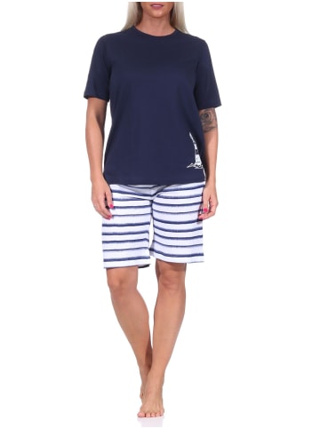 NORMANN kurzarm Shorty Schlafanzug Top Leuchturm - 72911 in marine
