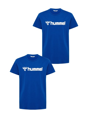 Hummel 2er-SET T-Shirt mit Logo Print aus Bio-Baumwolle in Blau-2