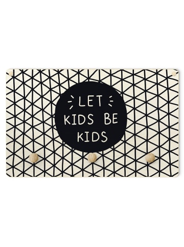 WALLART Kindergarderobe Holz - Let Kids Be Kids mit Gitter Schwarz in Schwarz-Weiß