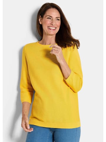 GOLDNER Strickpullover Eleganter Baumwollpullover, Halbarm in honig