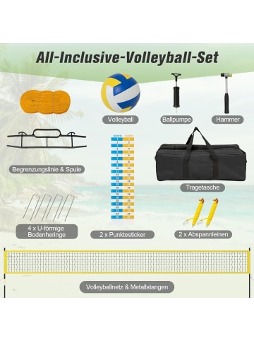 COSTWAY Volleyballnetz Outdoor 9,5 x 1 m in Gelb