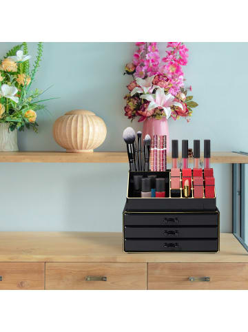 relaxdays Makeup Organizer in Schwarz Gold