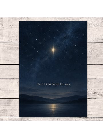 Trauerkarte Stern still Design mit Spruch in Weiß