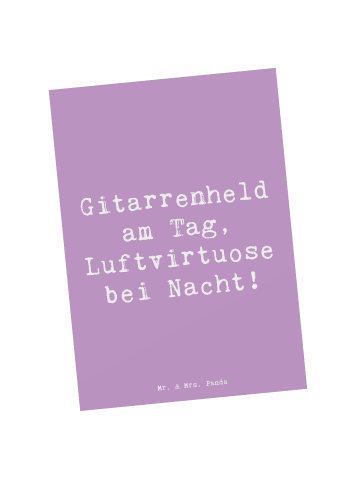 Mr. & Mrs. Panda Postkarte Spruch Gitarrenheld mit Spruch in Lavendeltraum