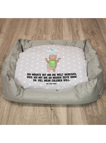 Mr. & Mrs. Panda Hundesofa Bär Flugzeug mit Spruch in Grau Pastell