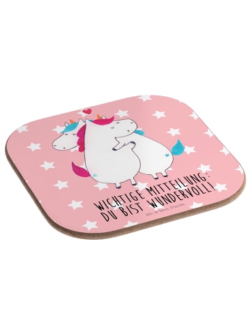 Mr. & Mrs. Panda Glasuntersetzer Einhorn Mitteilung mit Spruch in Rot Pastell