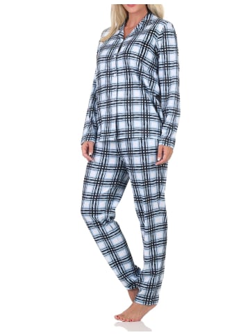 NORMANN Langarm Jersey Pajama Karo Optik Übergröße in hellblau