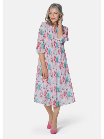 GOLDNER Kurzgröße:  Plisseekleid in lagune / apricot / geblümt