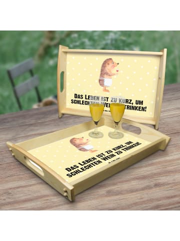 Mr. & Mrs. Panda Dekotablett Igel Wein mit Spruch in Gelb Pastell