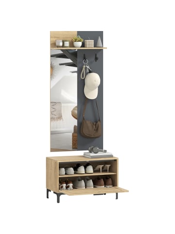 HOMCOM Garderobe Set-60L x 13,5B x 127,5H cm-Naturholz