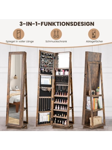 COSTWAY 360° drehbarer Schmuckschrank in Braun