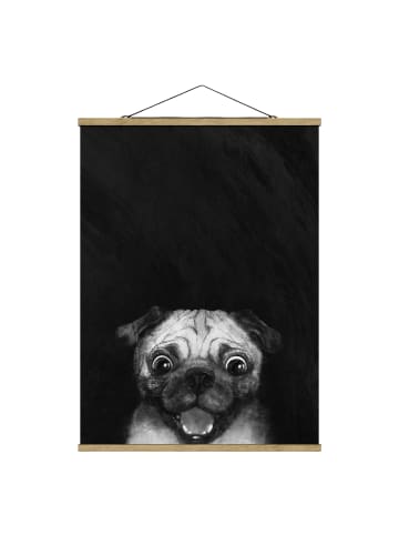 WALLART Stoffbild - Laura Graves - Illustration Hund Mops Malerei in Schwarz