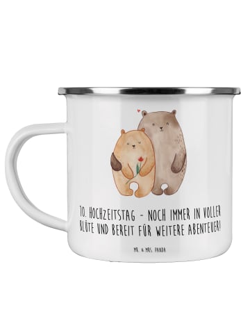 Mr. & Mrs. Panda Emaille Tasse 10. Hochzeitstag Rosenhochzeit mi... in Weiß