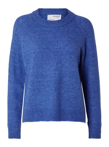 SELECTED FEMME Strick Pullover SLFLULU Wollpullover Rundhals Sweater in Blau