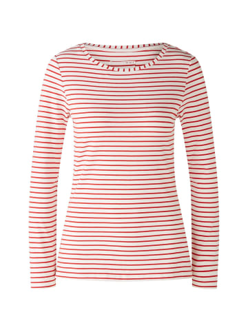 Oui Langarmshirt SUMIKO elastische Cotton-Modalmischung in white red