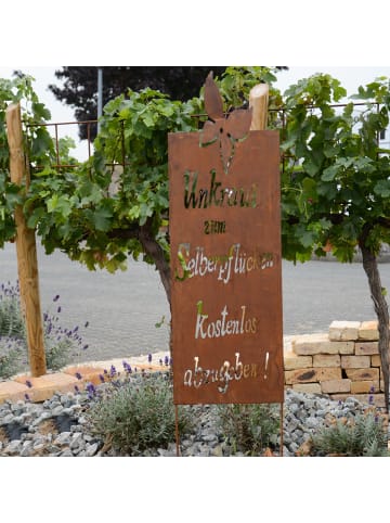 UNUS Gartenschild Rost Unkraut Spruch in Braun