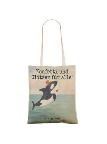 Mr. & Mrs. Panda Tote Bag Orca Zylinder Design mit Spruch in Weiß