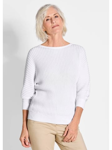 GOLDNER Kurzgröße:  Pullover Baumwollmix mit Fledermausärmeln in weiß
