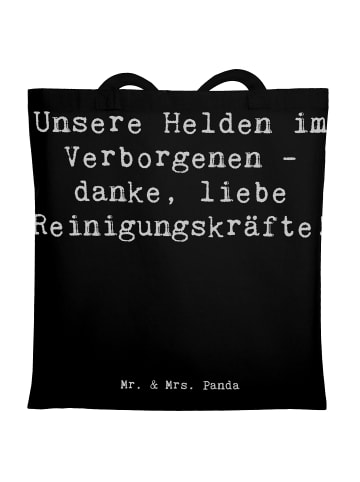 Mr. & Mrs. Panda Tasche Spruch Reinigungskraft Helden mit Spruch in Schwarz