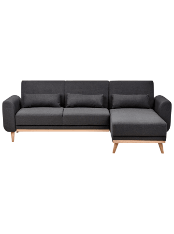 Beliani Ecksofa OLLSTA in Schwarz/Heller Holzfarbton - (W) 258 x (H) 88 x (L) 147 cm