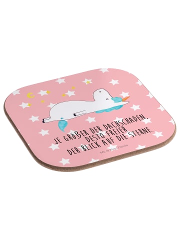 Mr. & Mrs. Panda Glasuntersetzer Einhorn Sternenhimmel mit Spruch in Rot Pastell