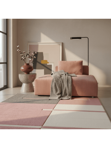 KADIMA DESIGN Teppich Kurzflor Waschbar Karo LATEMAR Strapazierfähig OEKO-TEX in Pink