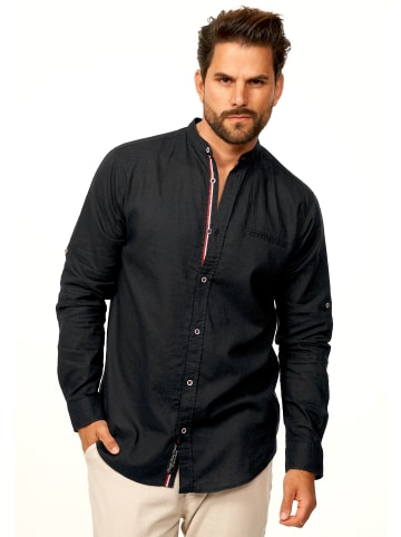 behype Langarmhemd - aus Leinen im Regular-Fit mit Stehkragen in Schwarz
