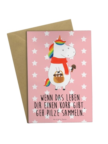 Mr. & Mrs. Panda Grußkarte Einhorn Pilz mit Spruch in Rot Pastell