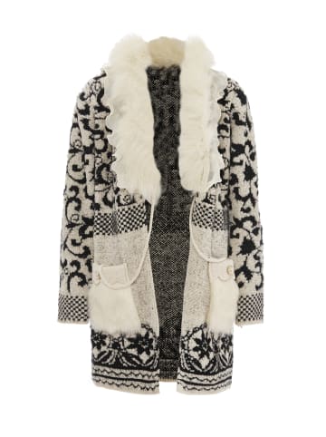 faina Damen Strickjacke in Wollweiss Schwarz