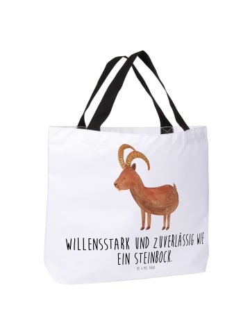 Mr. & Mrs. Panda Tote Bag Sternzeichen Steinbock mit Spruch in Weiß