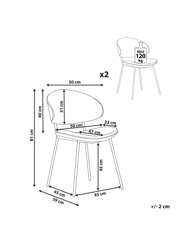 Beliani 2er-Set Esszimmerstuhl KIANA in Blau/Schwarz